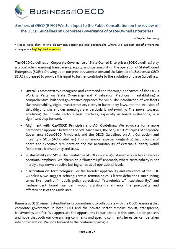 Inputs on the review of guidelines CG and SOE
